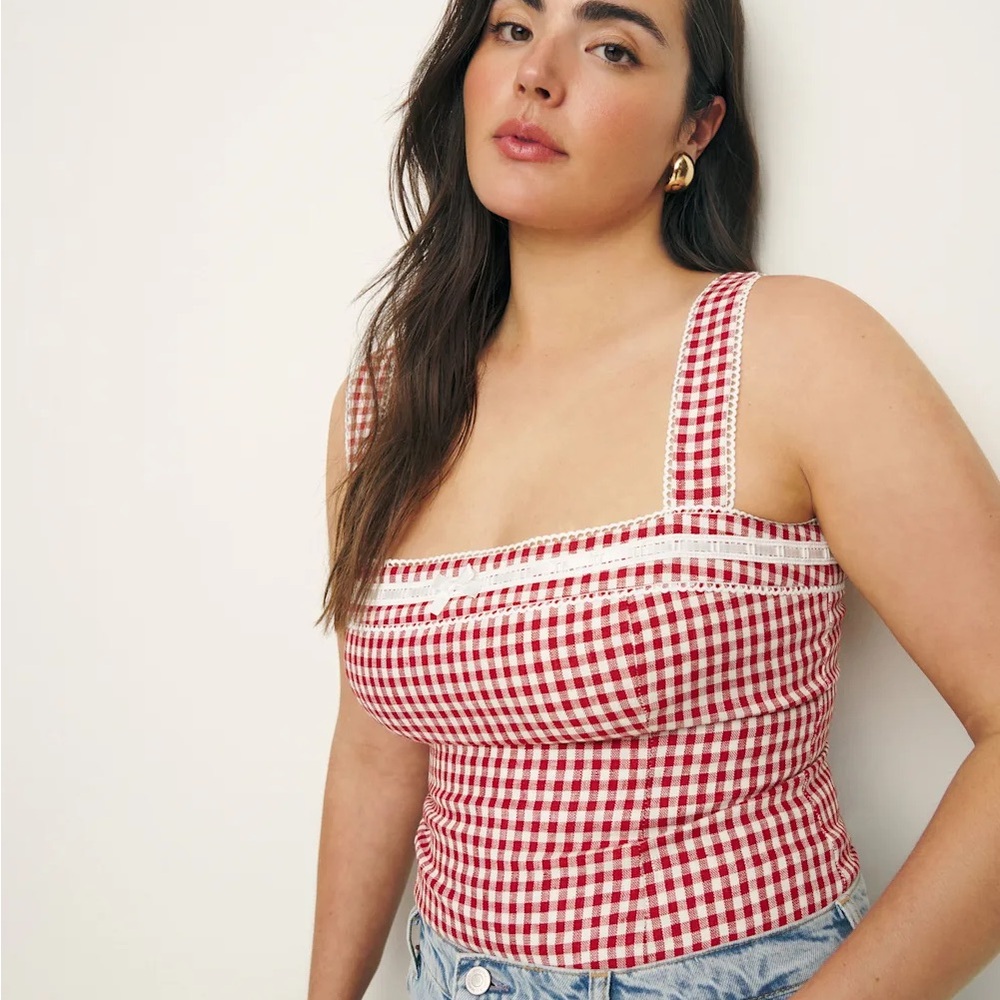 Reformation (Eloise Linen Top) Red Gingham Tank Top